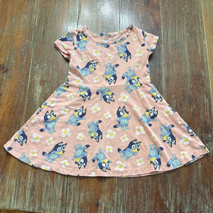 Bluey Toddler Girls Peachy Pink Daisy Skater Dress Size 2T